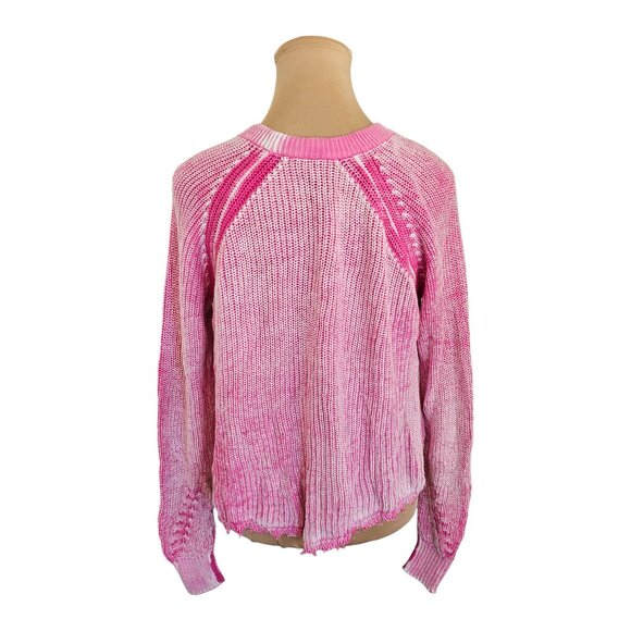 Cotton by Autumn Cashmere Neon Inked Scallop Shaker Crew in Bubble Gum Sz M - Picture 6 of 9